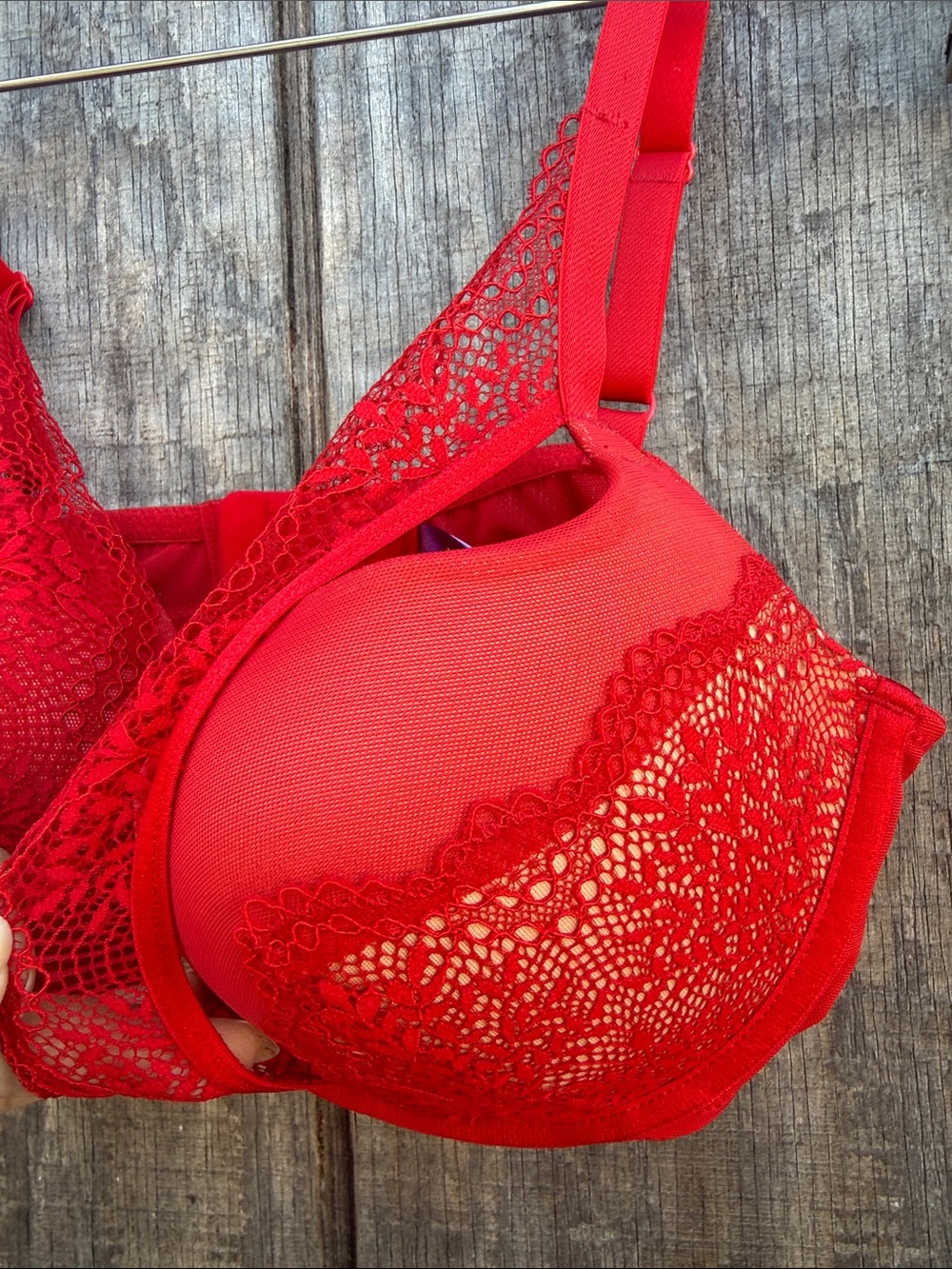 Adore Me Sexy Red Lace Underwire Push Up Bra 34D Elegant Night Out Romantic - Picture 9 of 10